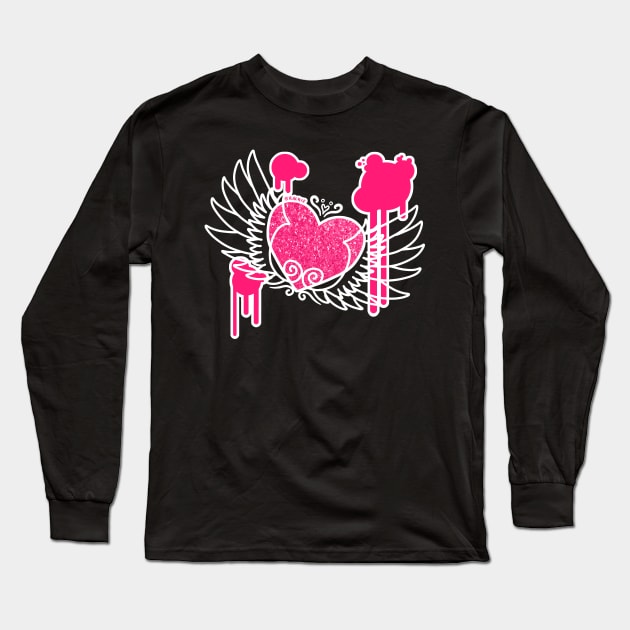 Winged Heart (Pink and White Version) Long Sleeve T-Shirt by Jan Grackle